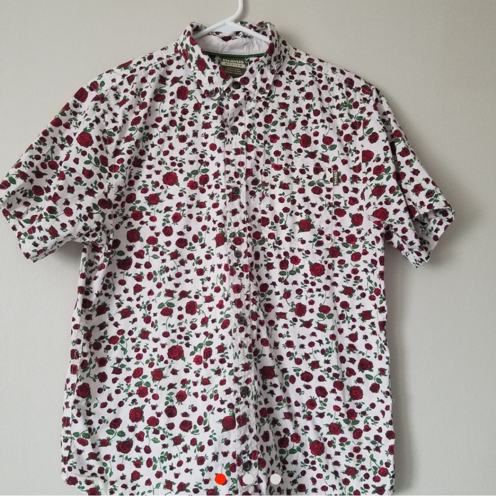 White Button Up with Red Roses
